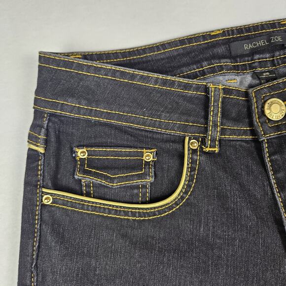 Rachel Zoe Flared Jeans Bellbottom Blue Gold Bootcut Stretch Denim Size 25 Tall - Picture 4 of 16